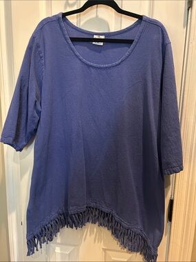 Sea Breeze cotton Woven Fringe Hem Relaxed Fit Top - Blue
